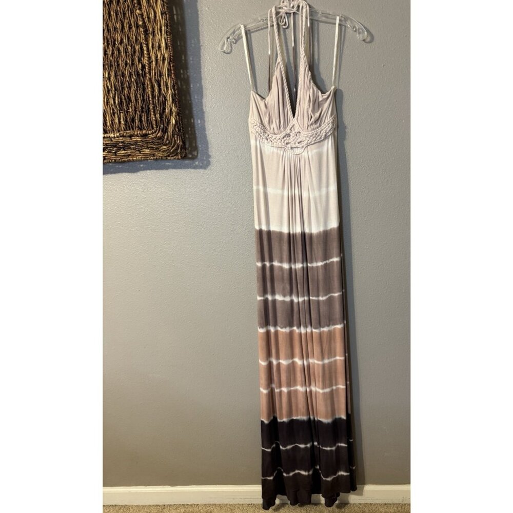 SKY Brand Maxi Dress M Soft Brown Tie Dye Braid Trim Stretch Long NEW - Picture 12 of 13